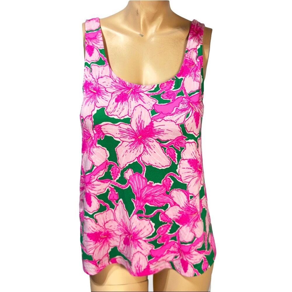 Lilly Pulitzer Lounge Tank Top Pima Cotton Sevina Hibiscus Preppy Beach M Medium